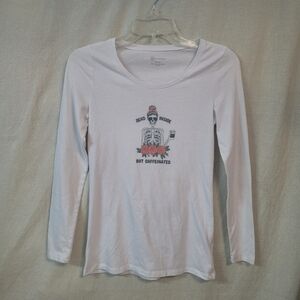 No Boundaries White Crew Neck Tee, Womens Medium, "Dead Inside But Caffeinated"